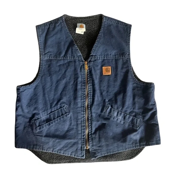 Vintage Carhartt Made In USA Blue Denim Sherpa Vest Jacket Sz Xl - Picture 1 of 6